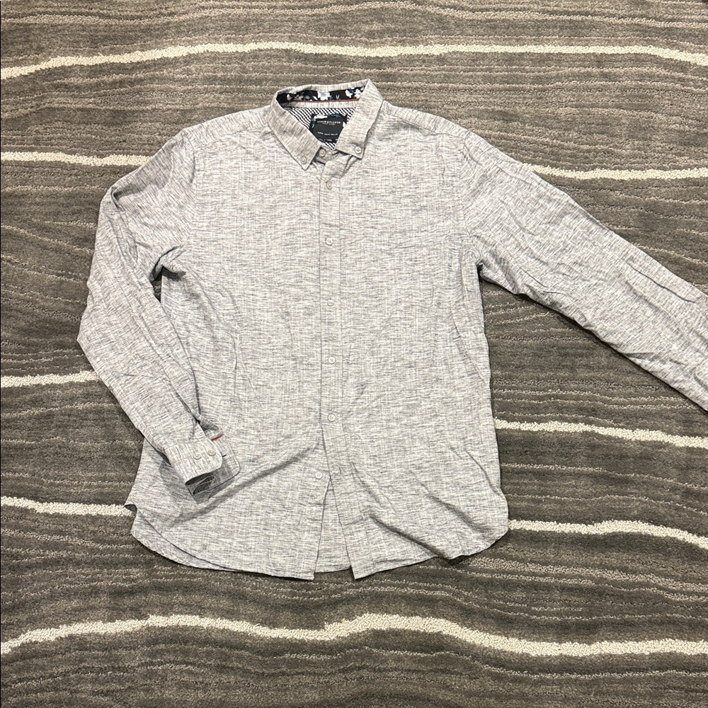 Denim & Flower Light Gray Shirt with Floral Accent